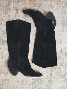 Gunmetal Idaho Black Suede Slouchy Western Boots - Women 40